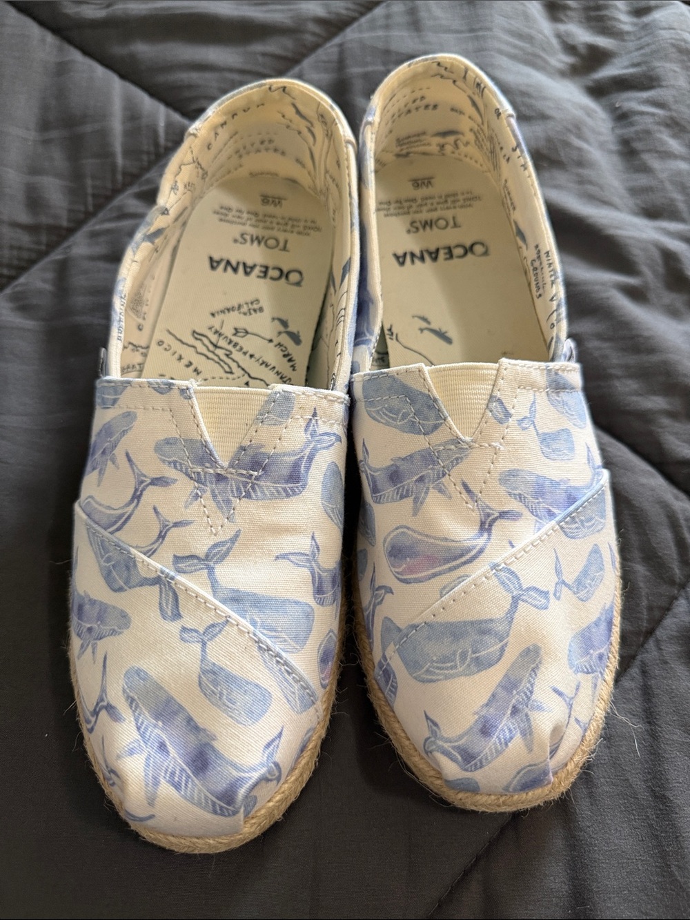 TOMS Alpargata x Oceana Limited Edition Multi Watercolor Whale Canvas Flats Sz 6